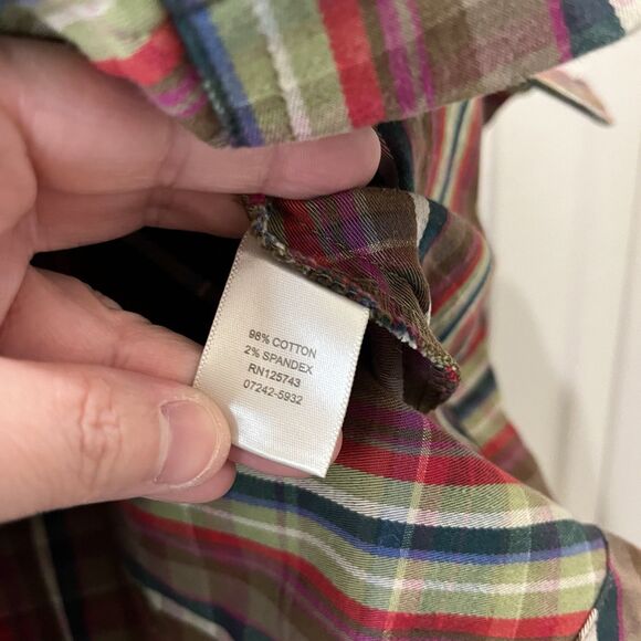 Christopher and Banks Red Green Brown Plaid Button Up Jacket Shirt Womens Size L - Picture 6 of 10